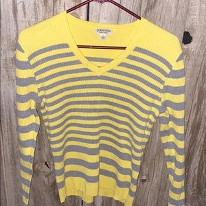 yellow and grey striped sweater long sleave
